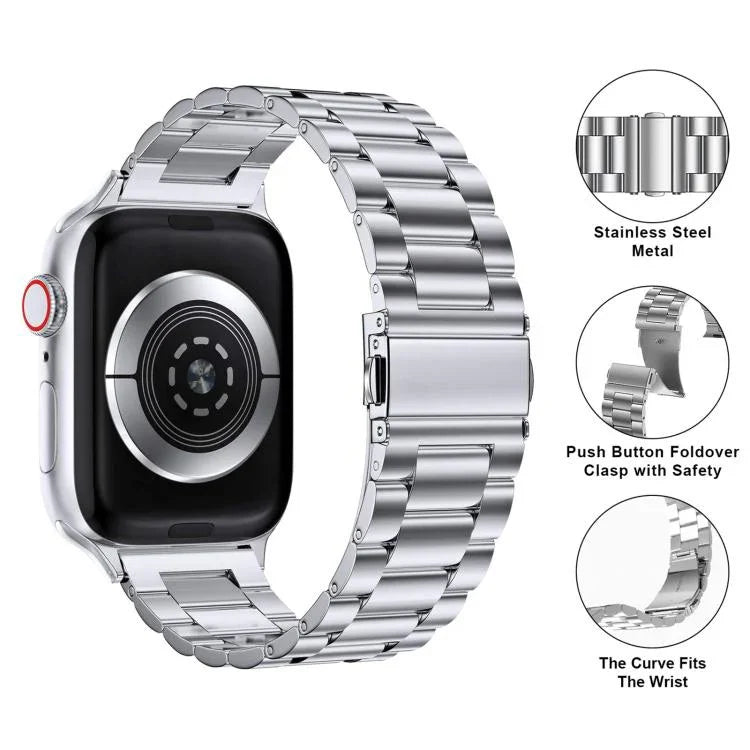 三珠不鏽鋼錶帶搭配3D曲面膜，適用於Apple Watch系列42mm
