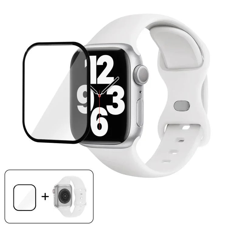 Butterfly Buckle Silicone Watch Band with 3D Curved Film, For Apple Watch Series 10 46mm, For Apple Watch Series 10 42mm, For Apple Watch Series 44mm