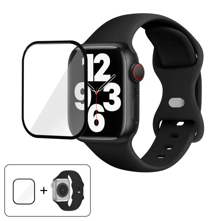 帶有3D曲面膜的蝴蝶扣矽膠錶帶，適用於Apple Watch系列10 46毫米，Apple Watch系列10 42毫米，Apple Watch系列44毫米