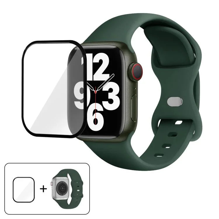 帶有3D曲面膜的蝴蝶扣矽膠錶帶，適用於Apple Watch系列40毫米，Apple Watch Ultra 2 / 1 49毫米，Apple Watch系列45毫米