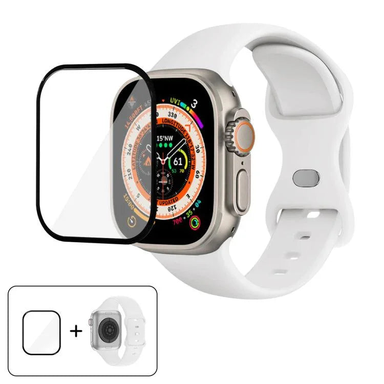 帶有3D曲面膜的蝴蝶扣矽膠錶帶，適用於Apple Watch系列40毫米，Apple Watch Ultra 2 / 1 49毫米，Apple Watch系列45毫米