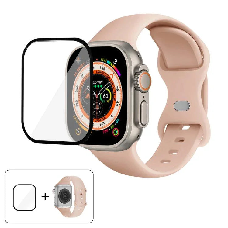 帶有3D曲面膜的蝴蝶扣矽膠錶帶，適用於Apple Watch系列40毫米，Apple Watch Ultra 2 / 1 49毫米，Apple Watch系列45毫米