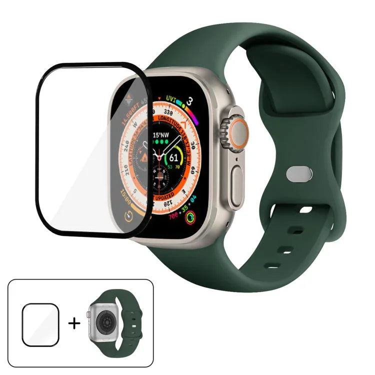 帶有3D曲面膜的蝴蝶扣矽膠錶帶，適用於Apple Watch系列40毫米，Apple Watch Ultra 2 / 1 49毫米，Apple Watch系列45毫米