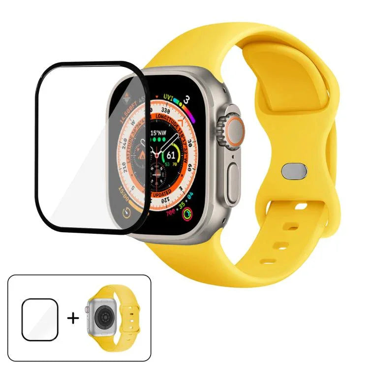 帶有3D曲面膜的蝴蝶扣矽膠錶帶，適用於Apple Watch系列40毫米，Apple Watch Ultra 2 / 1 49毫米，Apple Watch系列45毫米