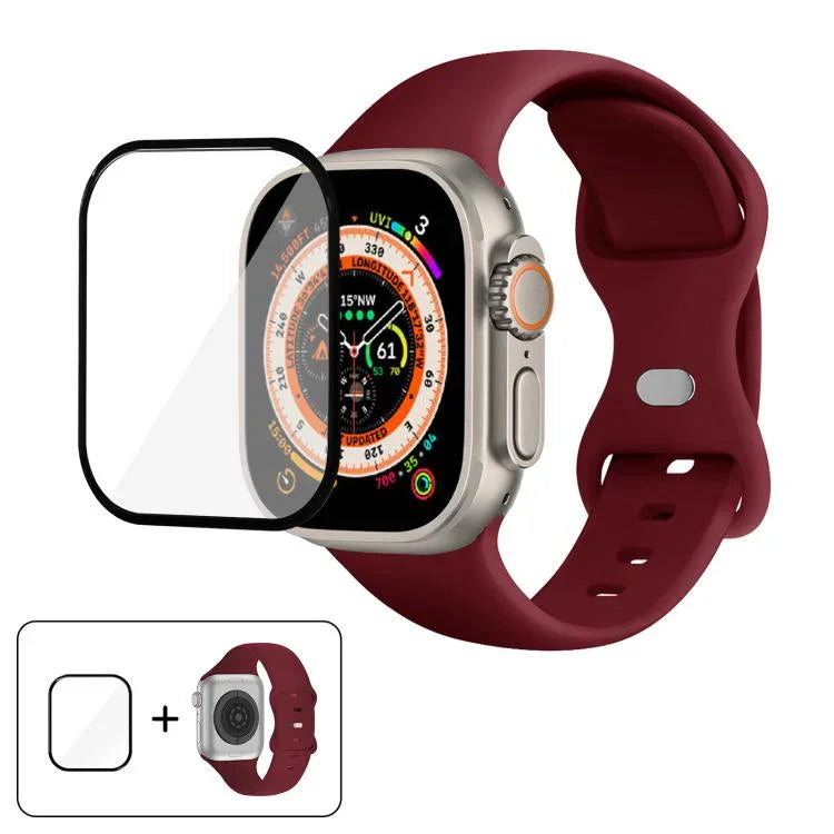 帶有3D曲面膜的蝴蝶扣矽膠錶帶，適用於Apple Watch系列40毫米，Apple Watch Ultra 2 / 1 49毫米，Apple Watch系列45毫米
