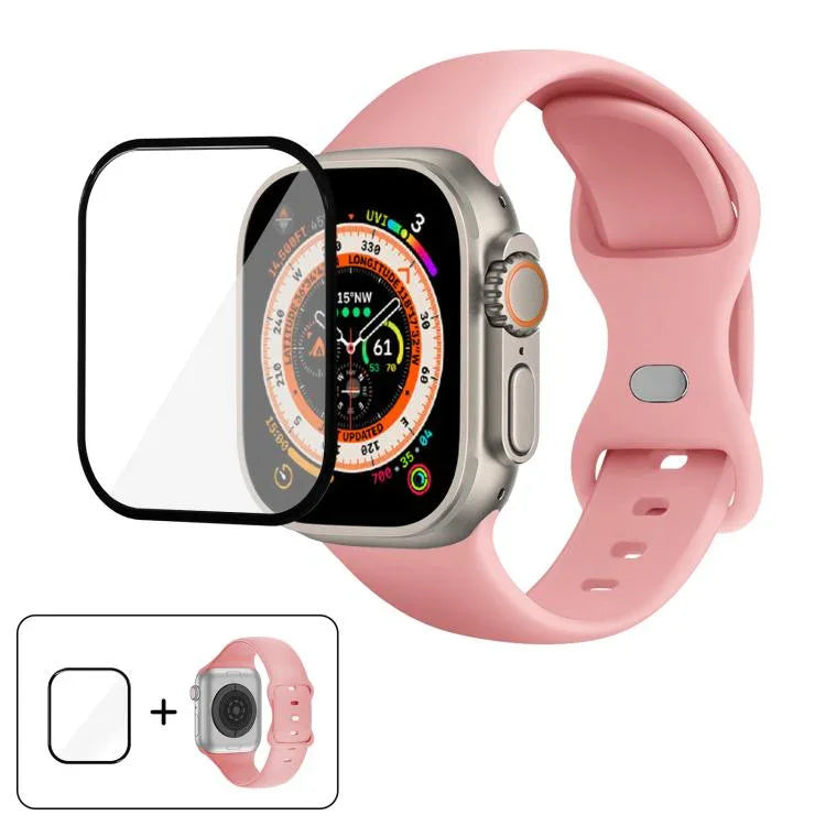 帶有3D曲面膜的蝴蝶扣矽膠錶帶，適用於Apple Watch系列40毫米，Apple Watch Ultra 2 / 1 49毫米，Apple Watch系列45毫米