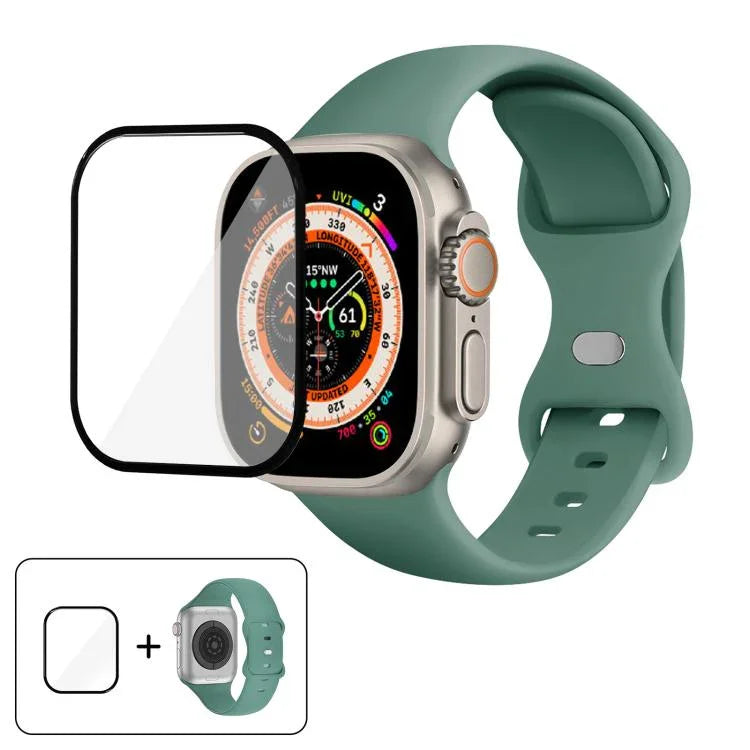 帶有3D曲面膜的蝴蝶扣矽膠錶帶，適用於Apple Watch系列40毫米，Apple Watch Ultra 2 / 1 49毫米，Apple Watch系列45毫米