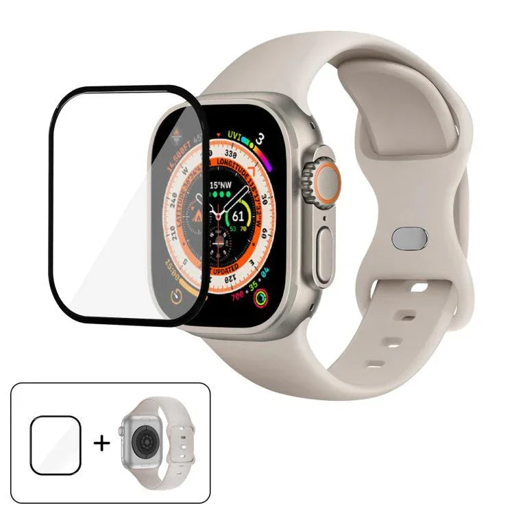 帶有3D曲面膜的蝴蝶扣矽膠錶帶，適用於Apple Watch系列40毫米，Apple Watch Ultra 2 / 1 49毫米，Apple Watch系列45毫米