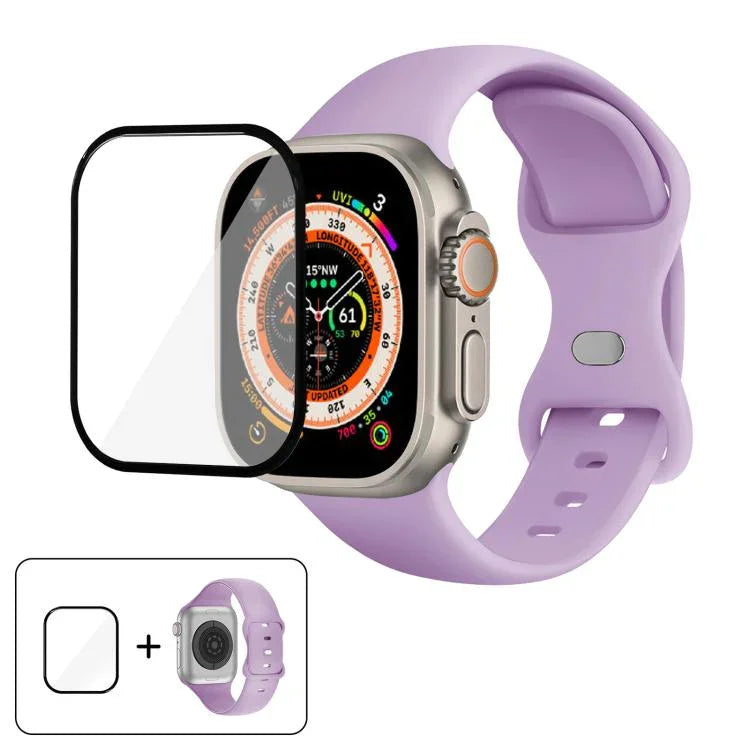 帶有3D曲面膜的蝴蝶扣矽膠錶帶，適用於Apple Watch系列40毫米，Apple Watch Ultra 2 / 1 49毫米，Apple Watch系列45毫米