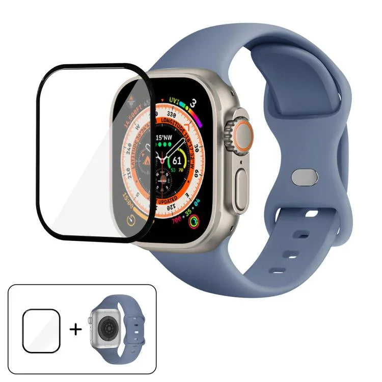 帶有3D曲面膜的蝴蝶扣矽膠錶帶，適用於Apple Watch系列40毫米，Apple Watch Ultra 2 / 1 49毫米，Apple Watch系列45毫米