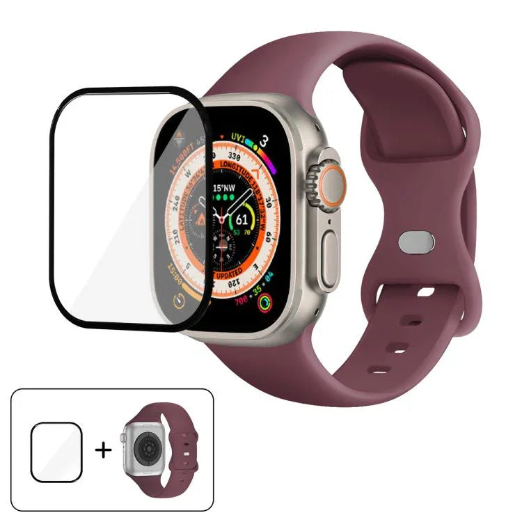 帶有3D曲面膜的蝴蝶扣矽膠錶帶，適用於Apple Watch系列40毫米，Apple Watch Ultra 2 / 1 49毫米，Apple Watch系列45毫米