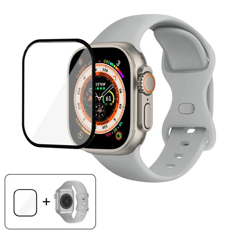 帶有3D曲面膜的蝴蝶扣矽膠錶帶，適用於Apple Watch系列40毫米，Apple Watch Ultra 2 / 1 49毫米，Apple Watch系列45毫米
