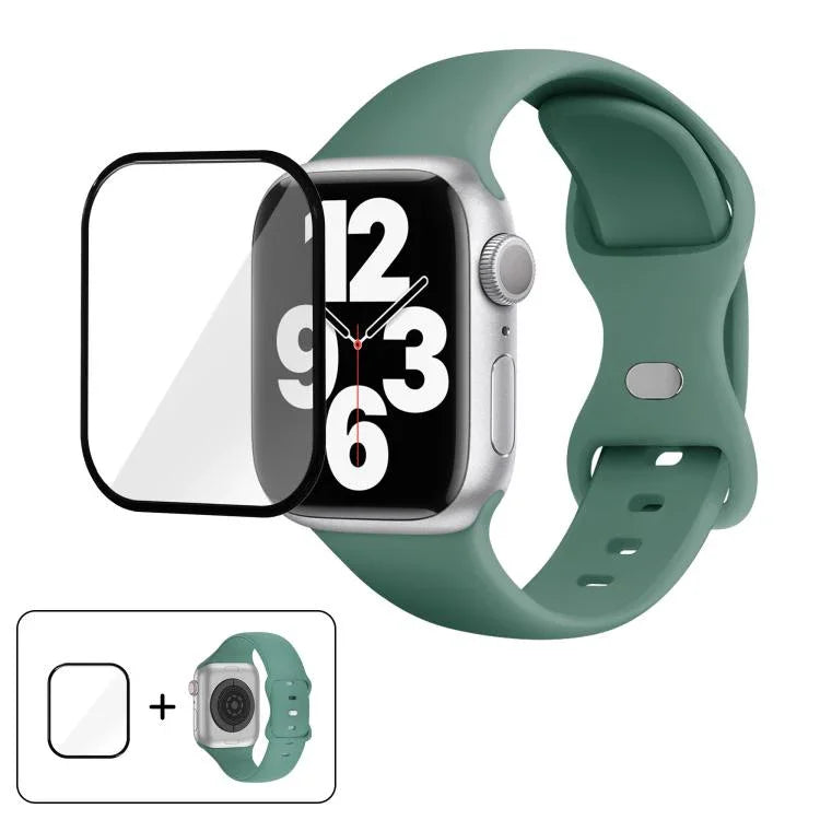 帶有3D曲面膜的蝴蝶扣矽膠錶帶，適用於Apple Watch系列40毫米，Apple Watch Ultra 2 / 1 49毫米，Apple Watch系列45毫米