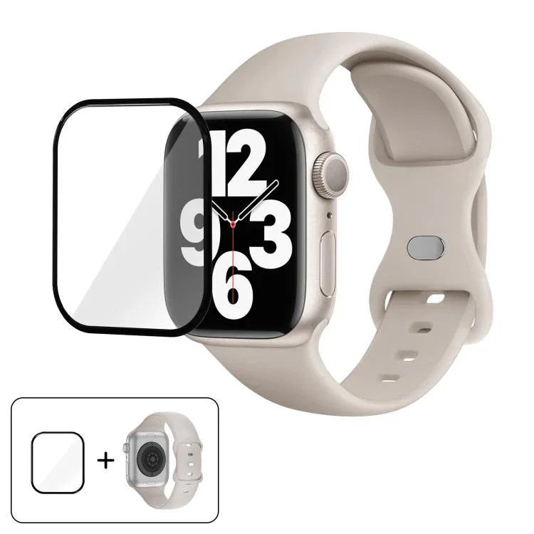 帶有3D曲面膜的蝴蝶扣矽膠錶帶，適用於Apple Watch系列41毫米，Apple Watch系列38毫米，Apple Watch系列42毫米