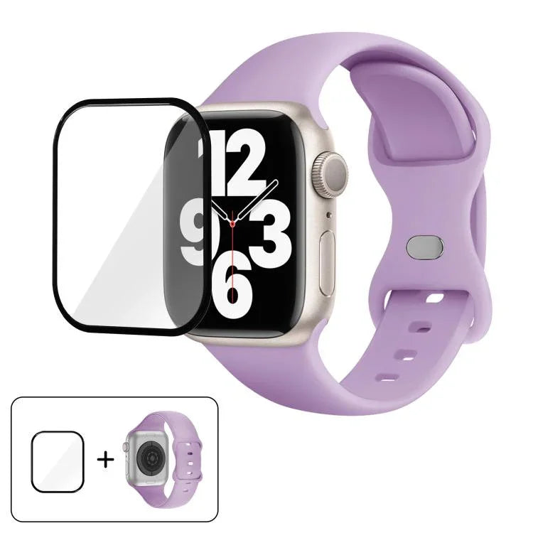帶有3D曲面膜的蝴蝶扣矽膠錶帶，適用於Apple Watch系列41毫米，Apple Watch系列38毫米，Apple Watch系列42毫米