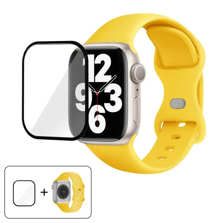 帶有3D曲面膜的蝴蝶扣矽膠錶帶，適用於Apple Watch系列41毫米，Apple Watch系列38毫米，Apple Watch系列42毫米