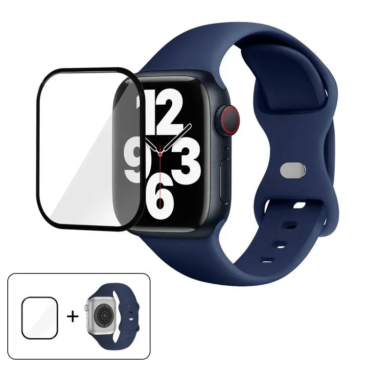 帶有3D曲面膜的蝴蝶扣矽膠錶帶，適用於Apple Watch系列41毫米，Apple Watch系列38毫米，Apple Watch系列42毫米