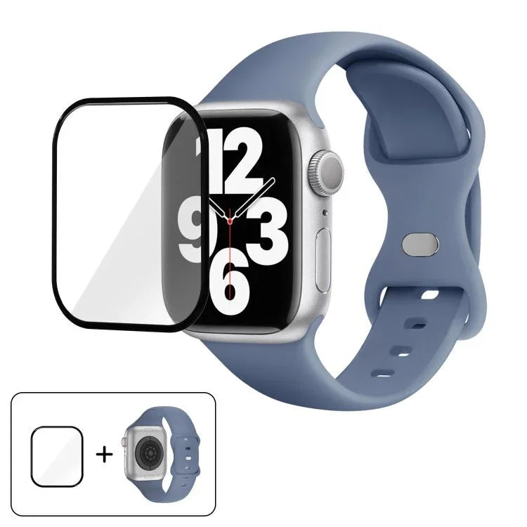 帶有3D曲面膜的蝴蝶扣矽膠錶帶，適用於Apple Watch系列41毫米，Apple Watch系列38毫米，Apple Watch系列42毫米