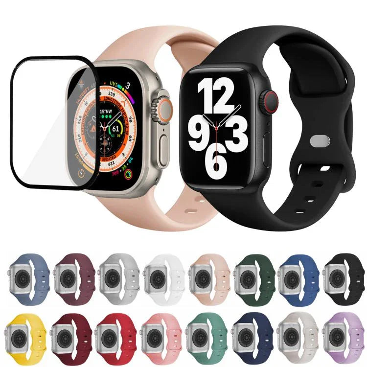 帶有3D曲面膜的蝴蝶扣矽膠錶帶，適用於Apple Watch系列40毫米，Apple Watch Ultra 2 / 1 49毫米，Apple Watch系列45毫米