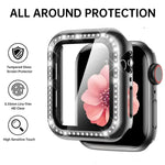 xDfind O形鑽石金屬錶帶，配備鋼化膜整合PC保護殼，適用於Apple Watch系列10 46毫米，Apple Watch系列10 42毫米，Apple Watch系列44毫米，Apple Watch系列40毫米，Apple Watch Ultra 2 / 1 49毫米