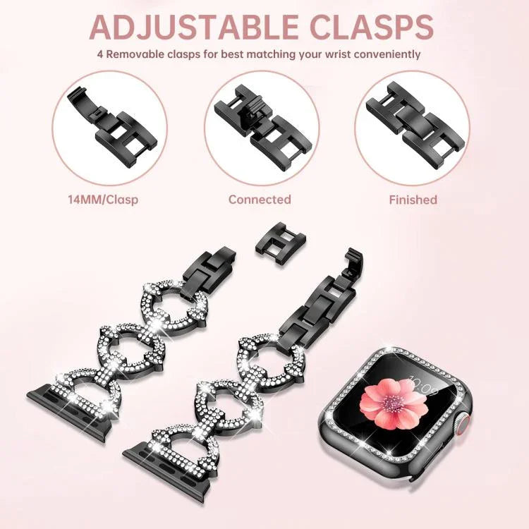 xDfind O形鑽石金屬錶帶，配備鋼化膜整合PC保護殼，適用於Apple Watch系列10 46毫米，Apple Watch系列10 42毫米，Apple Watch系列44毫米，Apple Watch系列40毫米，Apple Watch Ultra 2 / 1 49毫米