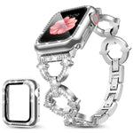 xDfind O形鑽石金屬錶帶，配備鋼化膜整合PC保護殼，適用於Apple Watch系列10 46毫米，Apple Watch系列10 42毫米，Apple Watch系列44毫米，Apple Watch系列40毫米，Apple Watch Ultra 2 / 1 49毫米