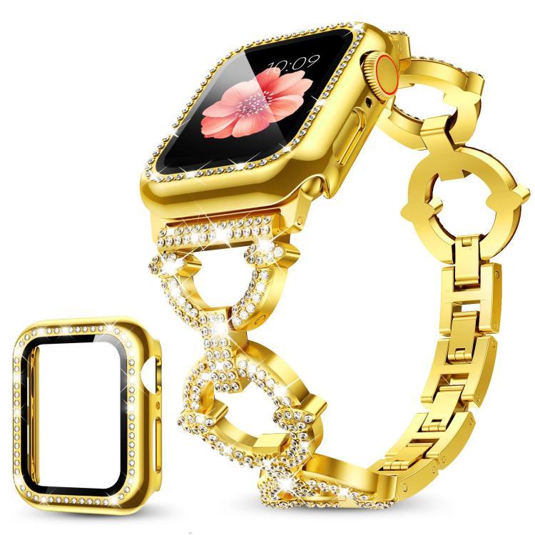 xDfind O形鑽石金屬錶帶，配備鋼化膜整合PC保護殼，適用於Apple Watch系列10 46毫米，Apple Watch系列10 42毫米，Apple Watch系列44毫米，Apple Watch系列40毫米，Apple Watch Ultra 2 / 1 49毫米