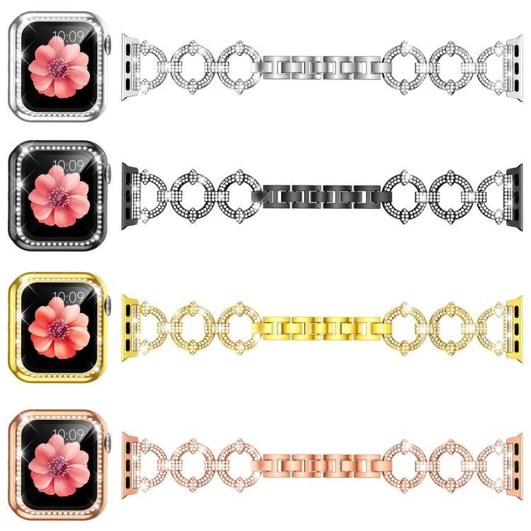 xDfind O形鑽石金屬錶帶，配備鋼化膜整合PC保護殼，適用於Apple Watch系列10 46毫米，Apple Watch系列10 42毫米，Apple Watch系列44毫米，Apple Watch系列40毫米，Apple Watch Ultra 2 / 1 49毫米