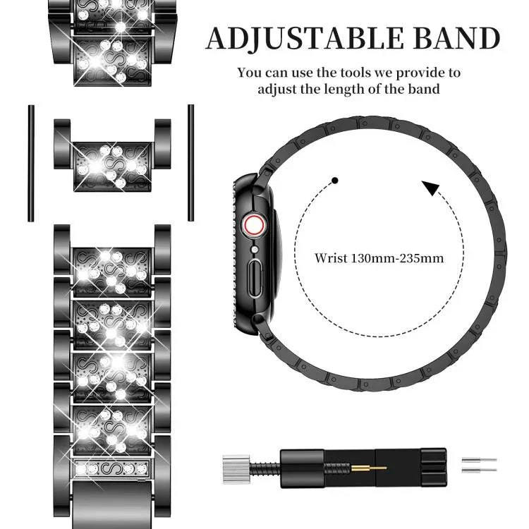 xDfind 鑽石珠寶金屬錶帶附保護殼，適用於Apple Watch系列10 46毫米，Apple Watch系列10 42毫米，Apple Watch系列44毫米，Apple Watch系列40毫米，Apple Watch Ultra 2 / 1 49毫米，Apple Watch系列45毫米