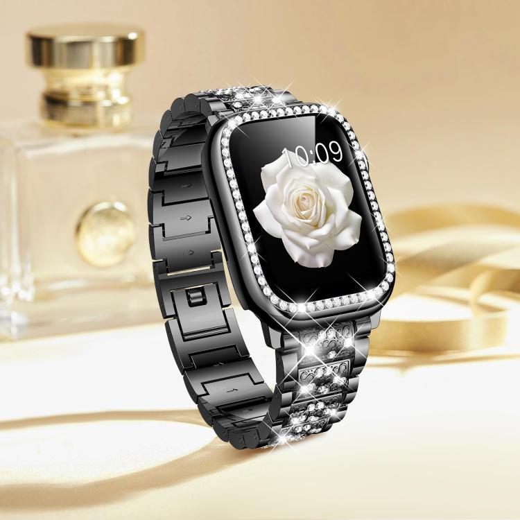 xDfind 鑽石珠寶金屬錶帶附保護殼，適用於Apple Watch系列10 46毫米，Apple Watch系列10 42毫米，Apple Watch系列44毫米，Apple Watch系列40毫米，Apple Watch Ultra 2 / 1 49毫米，Apple Watch系列45毫米