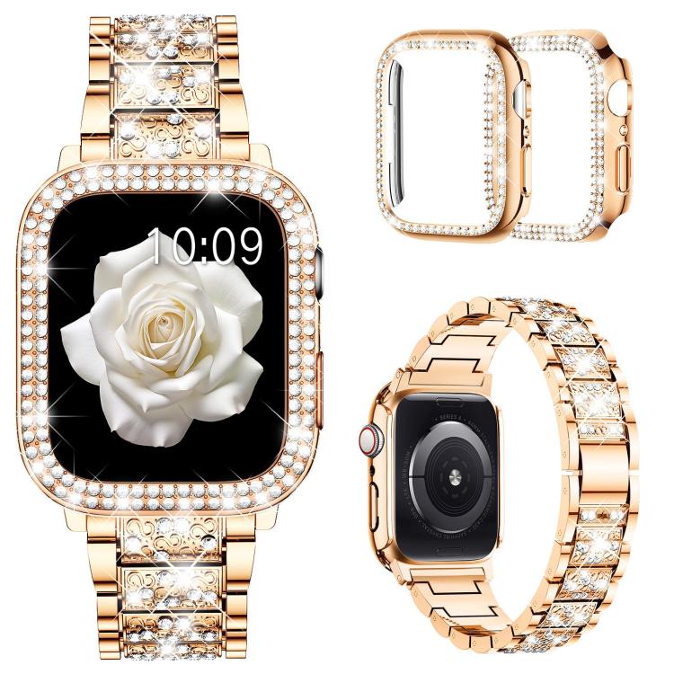 xDfind 鑽石珠寶金屬錶帶附保護殼，適用於Apple Watch系列10 46毫米，Apple Watch系列10 42毫米，Apple Watch系列44毫米，Apple Watch系列40毫米，Apple Watch Ultra 2 / 1 49毫米，Apple Watch系列45毫米