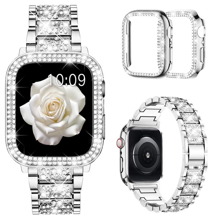 xDfind 鑽石珠寶金屬錶帶附保護殼，適用於Apple Watch系列10 46毫米，Apple Watch系列10 42毫米，Apple Watch系列44毫米，Apple Watch系列40毫米，Apple Watch Ultra 2 / 1 49毫米，Apple Watch系列45毫米