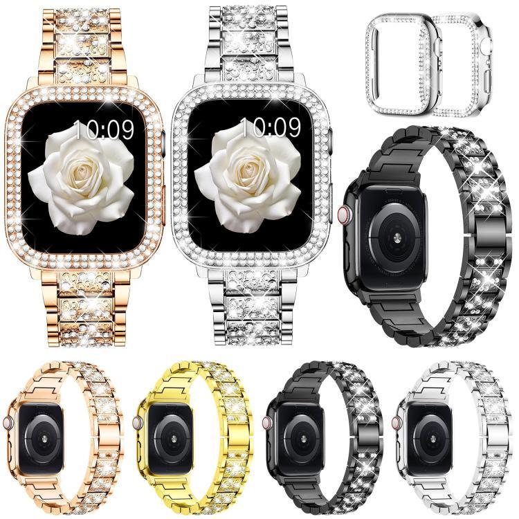 xDfind 鑽石珠寶金屬錶帶附保護殼，適用於Apple Watch系列10 46毫米，Apple Watch系列10 42毫米，Apple Watch系列44毫米，Apple Watch系列40毫米，Apple Watch Ultra 2 / 1 49毫米，Apple Watch系列45毫米