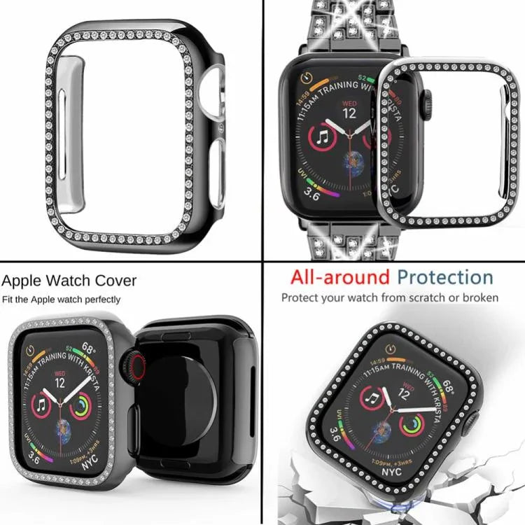 xDfind 閃亮鑽石珠寶金屬錶帶附保護殼，適用於Apple Watch系列10 46毫米，Apple Watch系列10 42毫米，Apple Watch系列44毫米，Apple Watch系列40毫米，Apple Watch Ultra 2 / 1 49毫米，Apple Watch系列45毫米