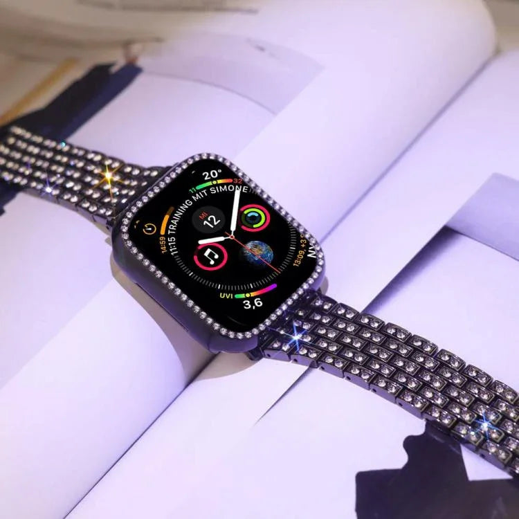 xDfind 閃亮鑽石珠寶金屬錶帶附保護殼，適用於Apple Watch系列10 46毫米，Apple Watch系列10 42毫米，Apple Watch系列44毫米，Apple Watch系列40毫米，Apple Watch Ultra 2 / 1 49毫米，Apple Watch系列45毫米