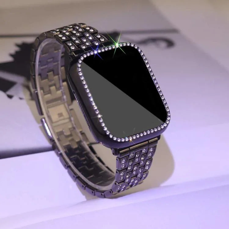 xDfind 閃亮鑽石珠寶金屬錶帶附保護殼，適用於Apple Watch系列10 46毫米，Apple Watch系列10 42毫米，Apple Watch系列44毫米，Apple Watch系列40毫米，Apple Watch Ultra 2 / 1 49毫米，Apple Watch系列45毫米