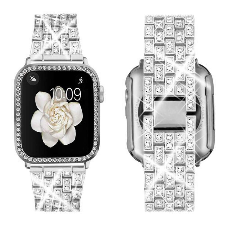 xDfind 閃亮鑽石珠寶金屬錶帶附保護殼，適用於Apple Watch系列10 46毫米，Apple Watch系列10 42毫米，Apple Watch系列44毫米，Apple Watch系列40毫米，Apple Watch Ultra 2 / 1 49毫米，Apple Watch系列45毫米
