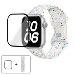 帶有3D曲面膜的蝴蝶扣彩點矽膠錶帶，適用於Apple Watch系列42毫米