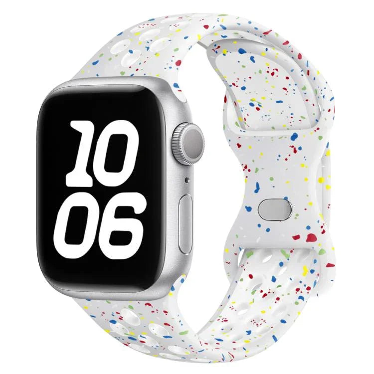 帶有3D曲面膜的蝴蝶扣彩點矽膠錶帶，適用於Apple Watch系列42毫米
