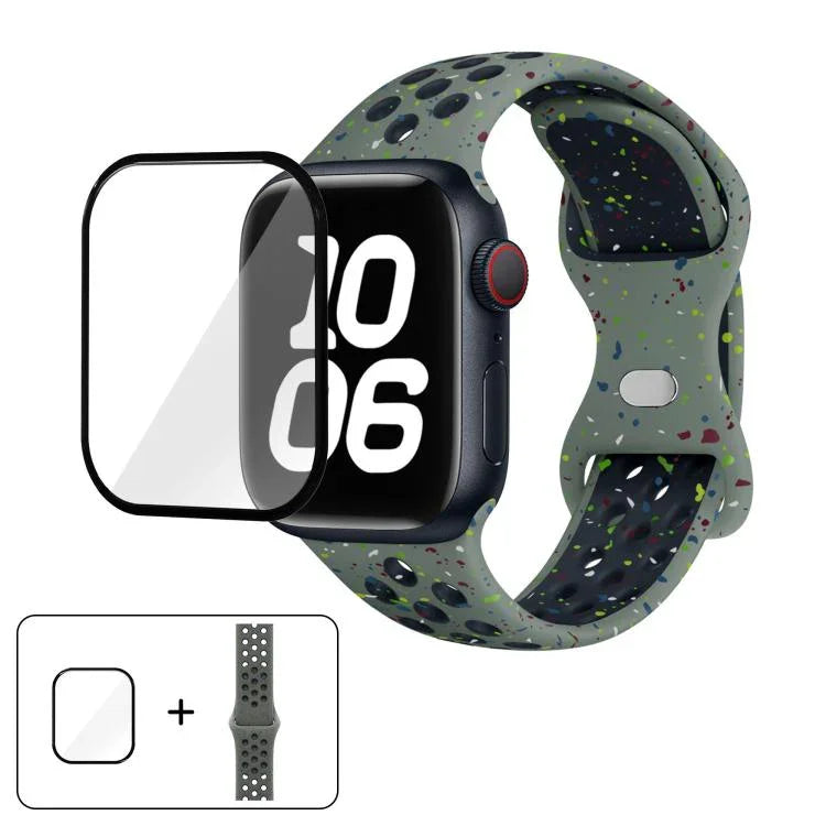 帶有3D曲面膜的蝴蝶扣彩點矽膠錶帶，適用於Apple Watch系列42毫米
