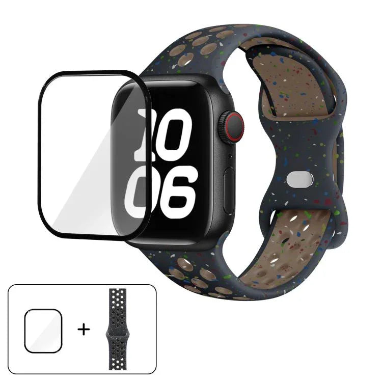 帶有3D曲面膜的蝴蝶扣彩點矽膠錶帶，適用於Apple Watch系列42毫米