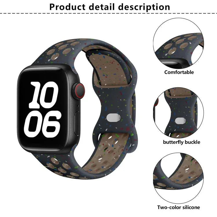 帶有3D曲面膜的蝴蝶扣彩點矽膠錶帶，適用於Apple Watch系列42毫米