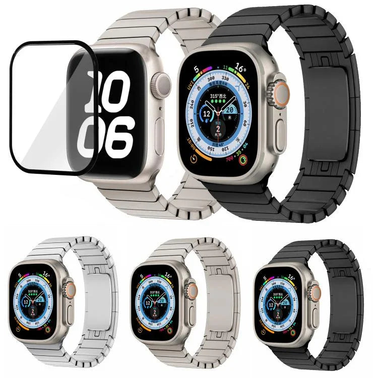 Original Buckle 316 Steel Watch Band with 3D Curved Film, For Apple Watch Series 10 46mm, For Apple Watch Series 10 42mm, For Apple Watch Series 44mm, For Apple Watch Series 40mm, For Apple Watch Ultra 2 / 1 49mm, For Apple Watch Series 45mm           ...