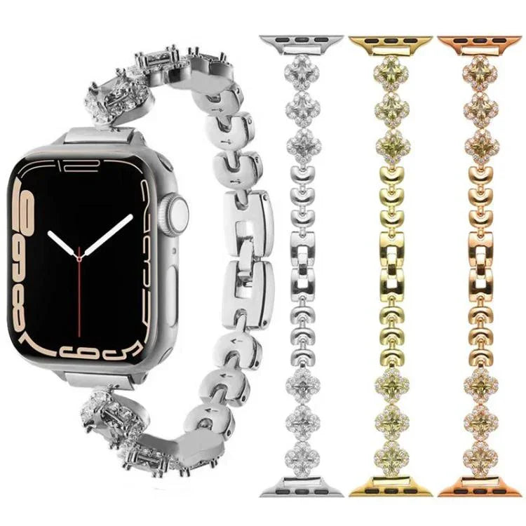 xDfind四葉草鑽石金屬錶帶，適用於Apple Watch 42 / 44 / 45 / 46 / 49mm，Apple Watch 38 / 40 / 41 / S10 42mm