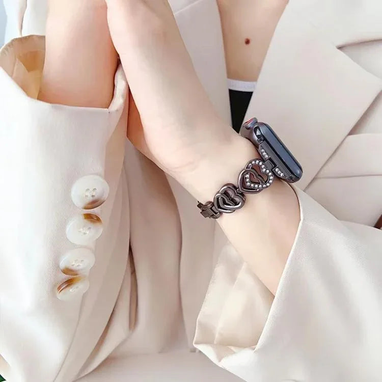 xDfind雙心鑽石金屬錶帶，適用於Apple Watch 42 / 44 / 45 / 46 / 49mm，Apple Watch 38 / 40 / 41 / S10 42mm