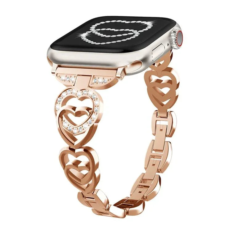 xDfind雙心鑽石金屬錶帶，適用於Apple Watch 42 / 44 / 45 / 46 / 49mm，Apple Watch 38 / 40 / 41 / S10 42mm