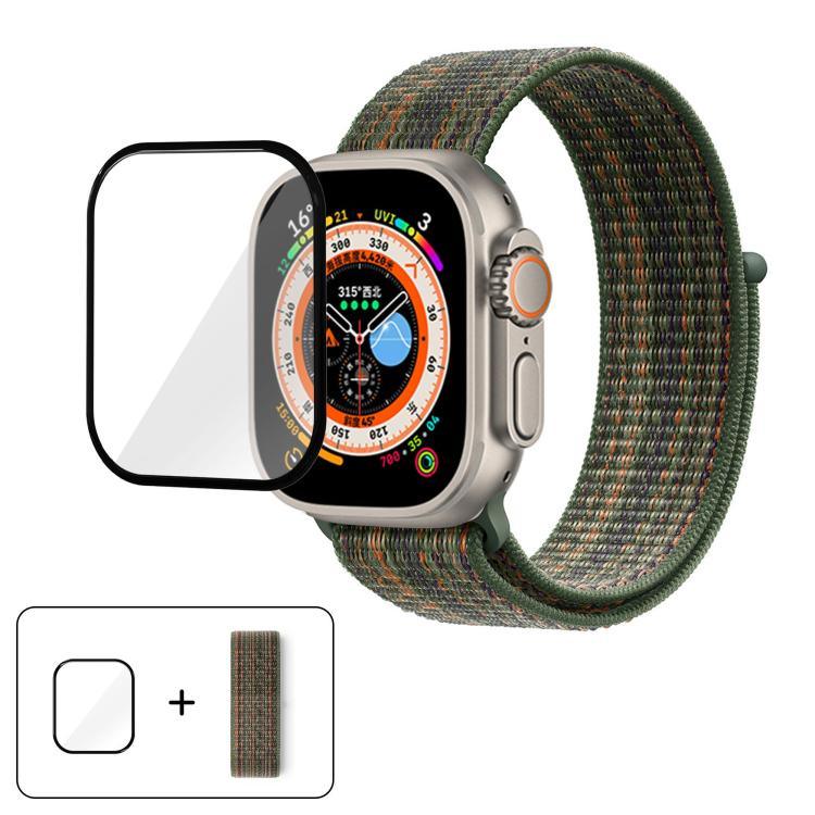 基本尼龍環形錶帶，配備3D曲面保護膜，適用於Apple Watch Series 40mm、Apple Watch Ultra 2 / 1 49mm、Apple Watch Series 45mm
