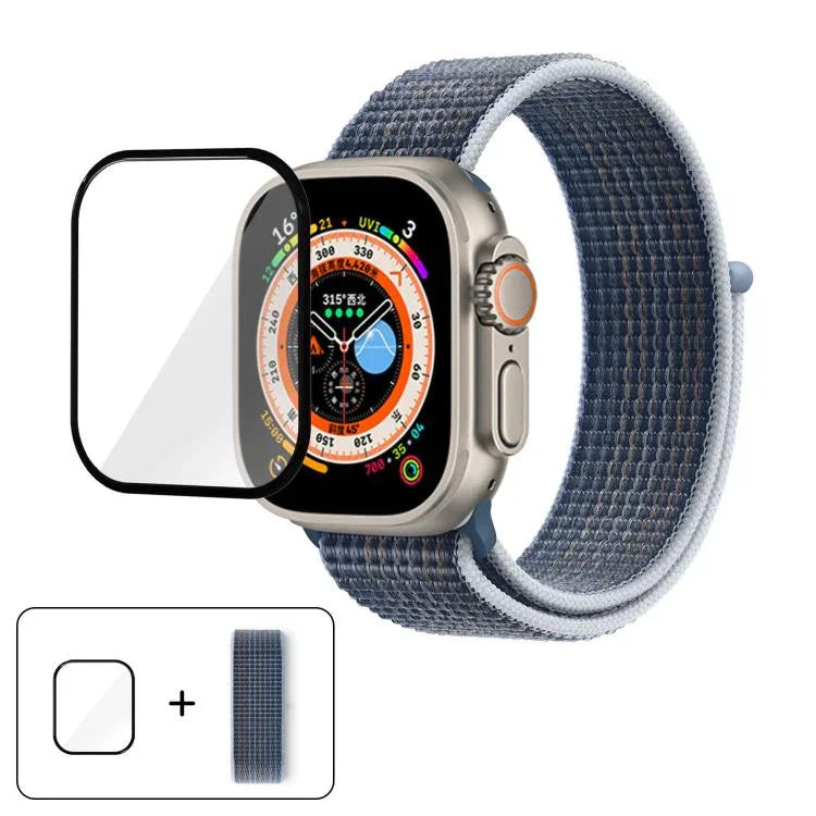 基本尼龍環形錶帶，配備3D曲面保護膜，適用於Apple Watch Series 40mm、Apple Watch Ultra 2 / 1 49mm、Apple Watch Series 45mm