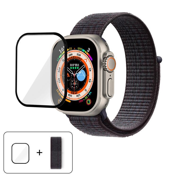 基本尼龍環形錶帶，配備3D曲面保護膜，適用於Apple Watch Series 40mm、Apple Watch Ultra 2 / 1 49mm、Apple Watch Series 45mm