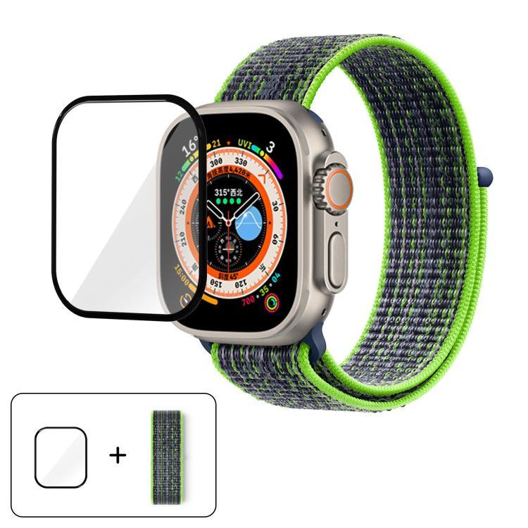 基本尼龍環形錶帶，配備3D曲面保護膜，適用於Apple Watch Series 40mm、Apple Watch Ultra 2 / 1 49mm、Apple Watch Series 45mm